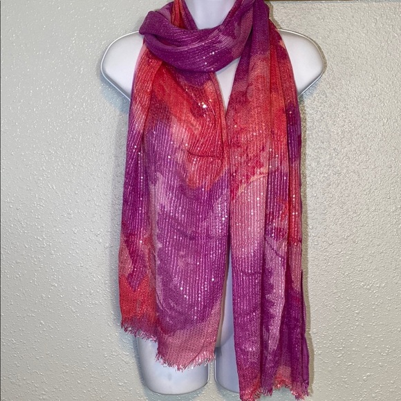 Lauren Ralph Lauren Pink and Purple Floral Watercolor & Sequin Artistic Wrap - Picture 1 of 6